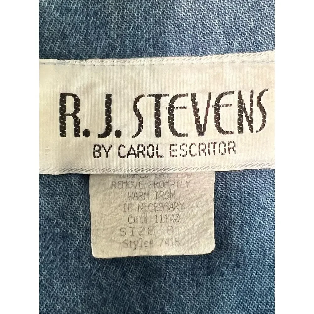 Vintage 90s Denim Maxi Dress Scottish Terrier Patch Prairie W/ Pockets Sz 8